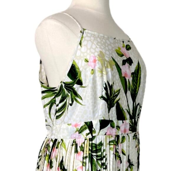 Mlle Gabrielle Maxi Dress Pleated Green Pink Tropical Print New Women’s Size 2X - Picture 6 of 16